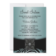 Teal Blue Black Zebra Sweet Sixteen Party invitation