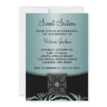 Teal Blue Black Zebra Sweet Sixteen Party Personalized Invites
