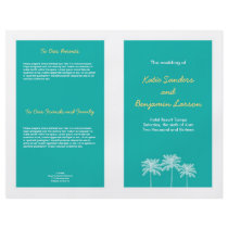 Teal blue block palm trees summer wedding program flyer