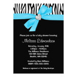 Teal Blue Bow Diamond Heart Zebra Baby Shower Announcements