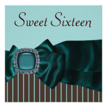 Teal Blue Brown Sweet 16 Party Custom Announcement