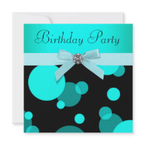 Teal Blue Bubbles Any Number Birthday Party Custom Announcements