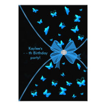Teal Blue Butterfly Girls Birthday Party Invitatio Personalized Announcement