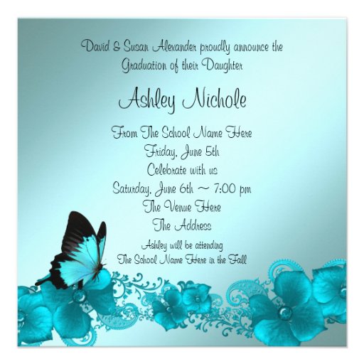 Teal Blue Butterfly Graduation Announcements