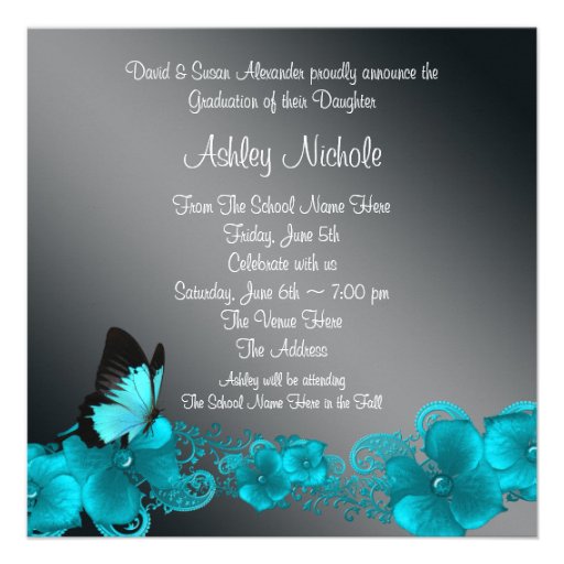 Teal Blue Butterfly Graduation Announcements