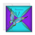 Teal Blue Butterfly Quinceanera 15th Birthday Invites