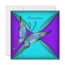 Teal Blue Butterfly Quinceanera 15th Birthday Invites