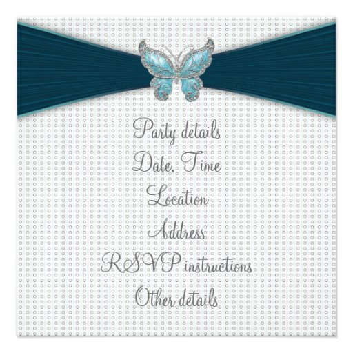 Teal Blue Butterfly Sweet Sixteen Birthday Party Personalized Announcements