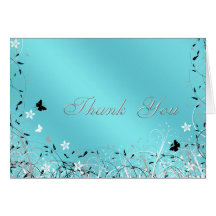 Teal Blue Butterfly Thank You Cards