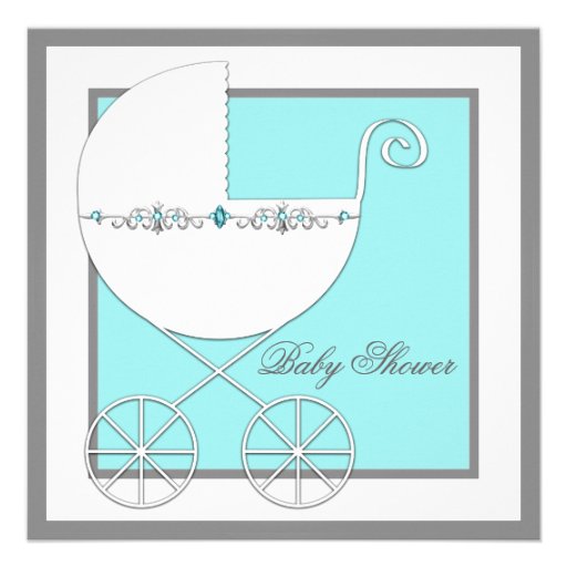 Teal Blue Carriage Baby Shower Invitations