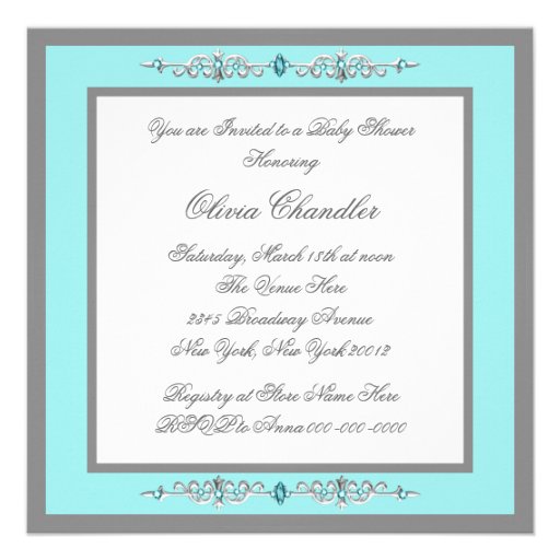 Teal Blue Carriage Baby Shower Invitations