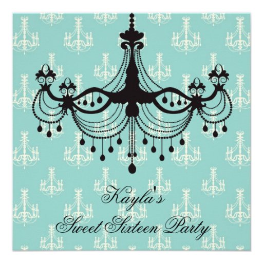 Teal Blue Chandelier Sweet 16 Party Announcements