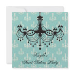 Teal Blue Chandelier Sweet 16 Party Announcements