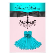 Teal Blue Chandelier Sweet Sixteen Birthday Party Invitations