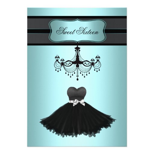 Teal Blue Chandelier Sweet Sixteen Birthday Party Invite