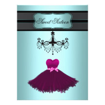 Teal Blue Chandelier Sweet Sixteen Birthday Party Invites