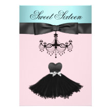 Teal Blue Chandelier Sweet Sixteen Birthday Party Custom Invitation