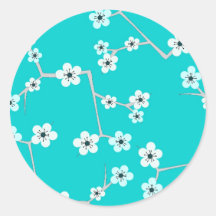 Teal Blue Cherry Blossom Print Sticker