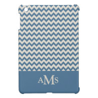 Teal Blue Chevron Stripe 3  Monogram Case For The iPad Mini