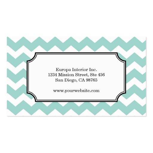 Teal blue chevron zigzag pattern stylish personal business cards (back side)