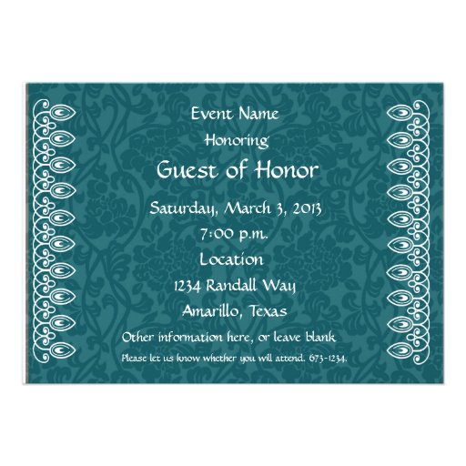 Teal Blue Damask Invitation