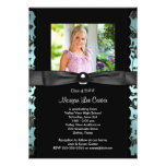 Teal Blue Damask Photo Graduation Announcement