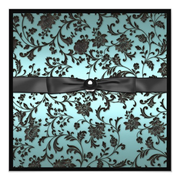 Teal Blue Damask Photo Graduation Invitation