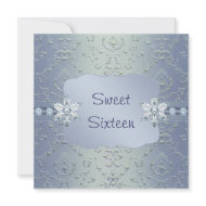 Teal Blue Damask Shimmer Sweet Sixteen Invitation invitation