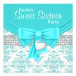 Teal Blue Damask Sweet 16 Party Announcements