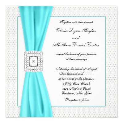 Teal Blue Diamond Ivory Wedding Invite