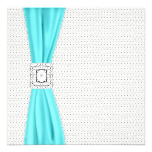 Teal Blue Diamond Ivory Wedding Invite