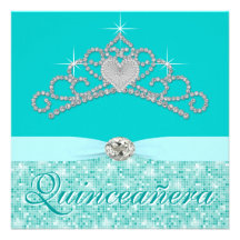 Teal Blue Diamond Tiara Teal Blue Quincenera Invites