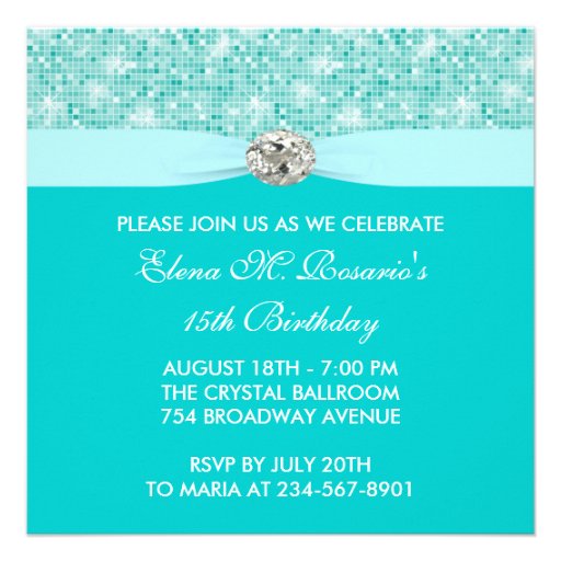 Teal Blue Diamond Tiara Teal Blue Quincenera Invites
