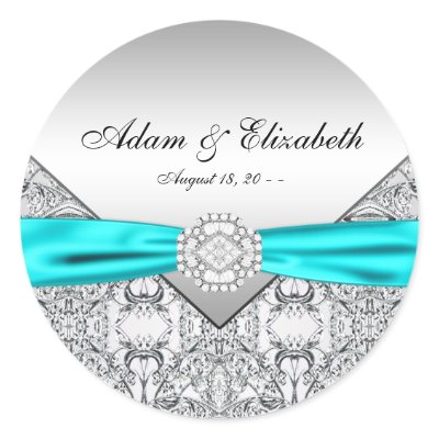 Teal Blue Diamond Wedding Favor Labels Round Stickers