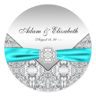 Teal Blue Diamond Wedding Favor Labels Round Stickers by WeddingCentral