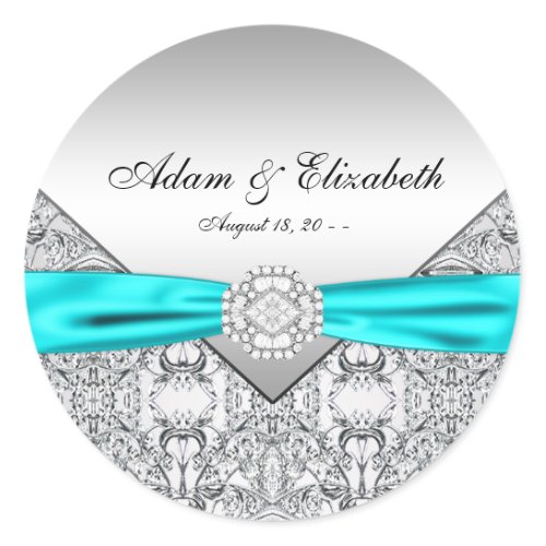  Teal Blue Diamond Wedding Favor Labels sticker 