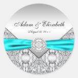 Teal Blue Diamond Wedding Favor Labels Round Stickers