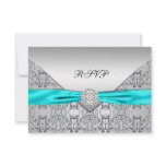 Teal Blue Diamond Wedding RSVP Personalized Invites