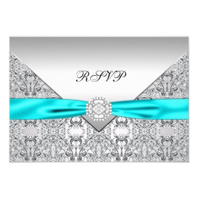 Teal Blue Diamond Wedding RSVP Personalized Invites