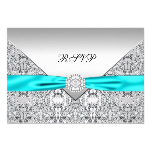 Teal Blue Diamond Wedding RSVP Personalized Invites