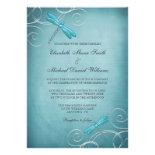 Teal Blue Dragonfly Swirls Wedding Custom Invites