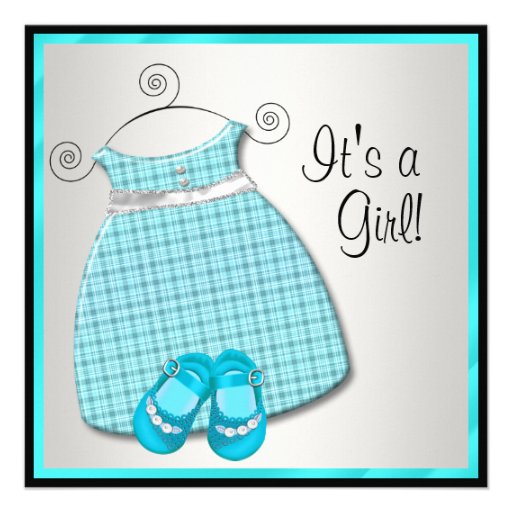 Teal Blue Dress Shoes Teal Black Baby Girl Shower Personalized Announcements