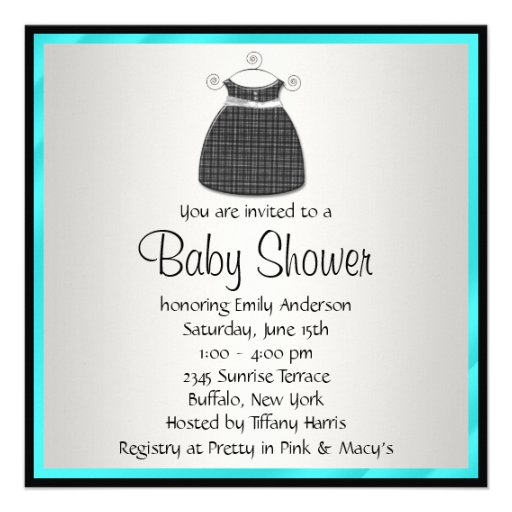 Teal Blue Dress Shoes Teal Black Baby Girl Shower Invitation