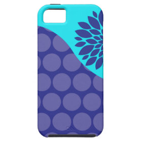 Teal Blue Flower and Purple Polka Dots Pattern iPhone 5 Cases
