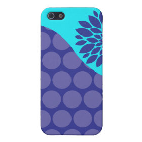 Teal Blue Flower and Purple Polka Dots Pattern iPhone 5 Case