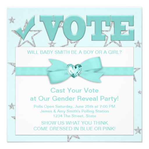 Teal Blue Gender Reveal Party Invitations