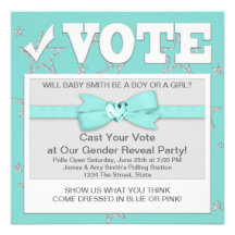 Teal Blue Gender Reveal Party Invitations
