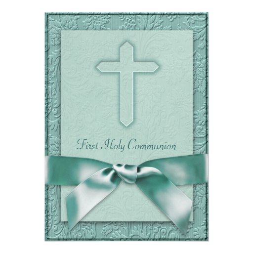 Teal Blue Girls First Communion Invitation