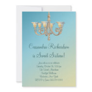 Teal Blue Gold Chandelier Sweet Sixteen Party invitation