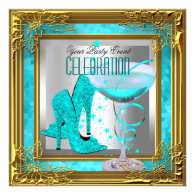Teal Blue Gold High Heel Shoes Champagne Custom Invites